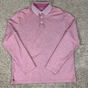 Untuckit Mens Large Beux w/Contrast Collar Maroon Long Sleeve Polo Shirt Stretch